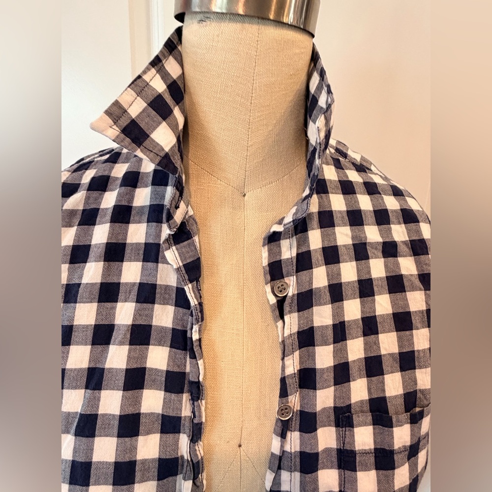J.Crew Boy Fit Gingham Button Down Shirt XS Navy White Cotton - Picture 6 of 10